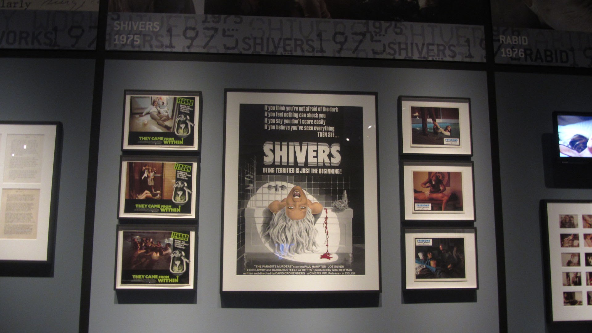 Photographs from the CRONENBERG : EVOLUTION exhibit @ the TIFF Bell Lightbox from films VIDEODROME, THE FLY, SHIVERS &#038; NAKED LUNCH