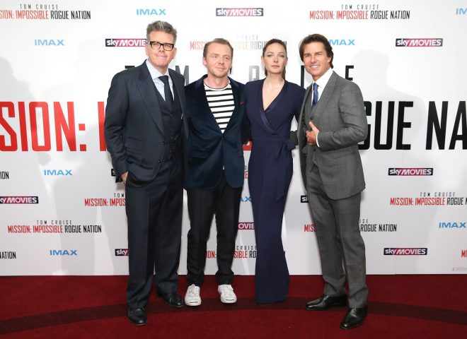 Christopher McQuarrie, Simon Pegg, Rebecca Ferguson, & Tom Cruise @ UK Fan Screening MISSION IMPOSISBLE – ROGUE NATION