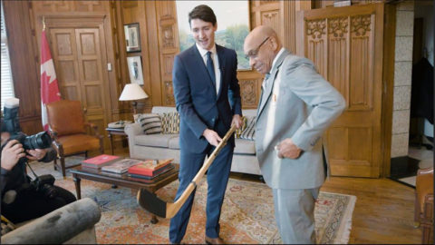 Film Still of Willie O’Ree & Justin Trudeau the Prime Minister of Canada from the documentary Willie.